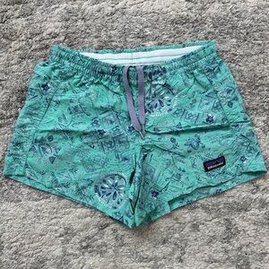Patagonia Kids Aqua and Purple Patterned Athletic Shorts Girl Size Medium